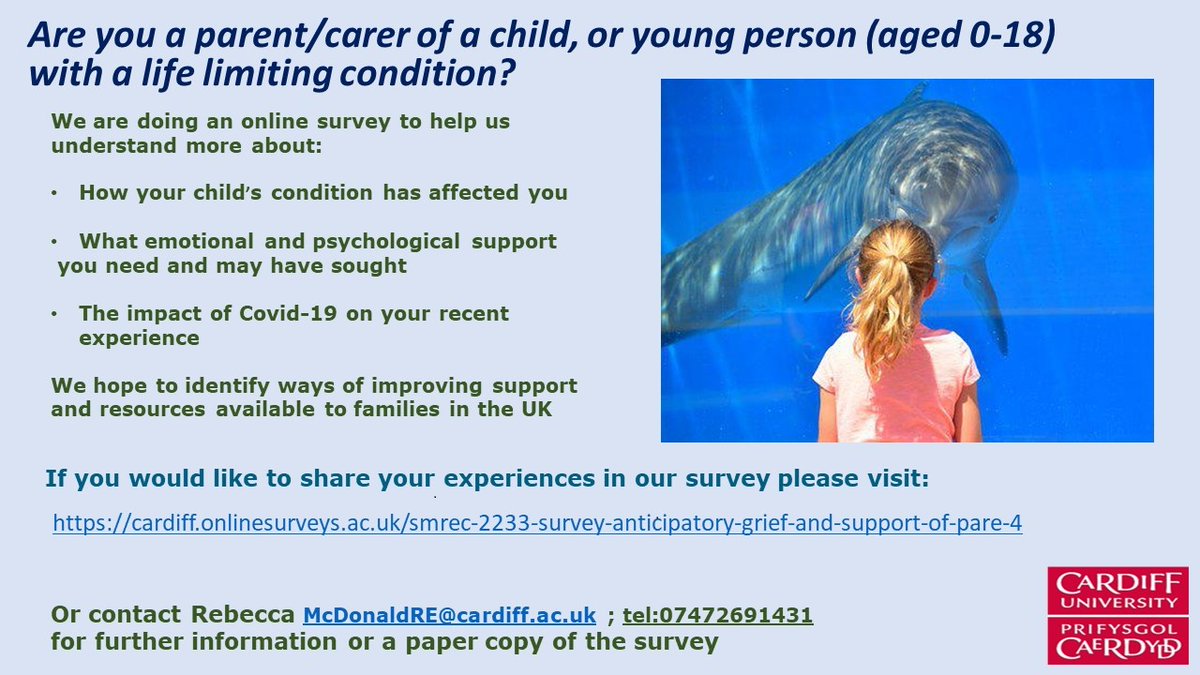 Are you a parent of a child with a life-shortening condition? If so, our colleague Becky McDonald is doing an online survey researching anticipatory grief and the needs of families caring for children with life-shortening conditions 💚 To take part go to: cardiff.onlinesurveys.ac.uk/smrec-2233-sur…
