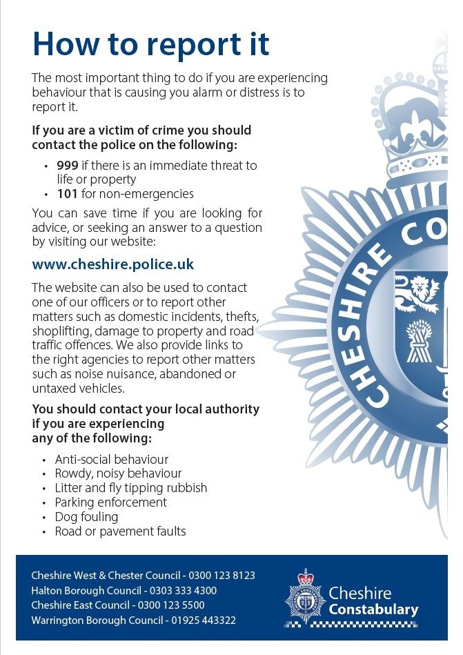 Suffering from Anti-Social Behaviour issues? Please do not suffer in silence. The best way to sort it, is to report it.

📞 999 in an emergency
📞 101 for non-emergencies
🖥️  orlo.uk/NWtoa and click 'Report - antisocial behaviour'

Nantwich Beat Team
#ASBAwarenessWeek