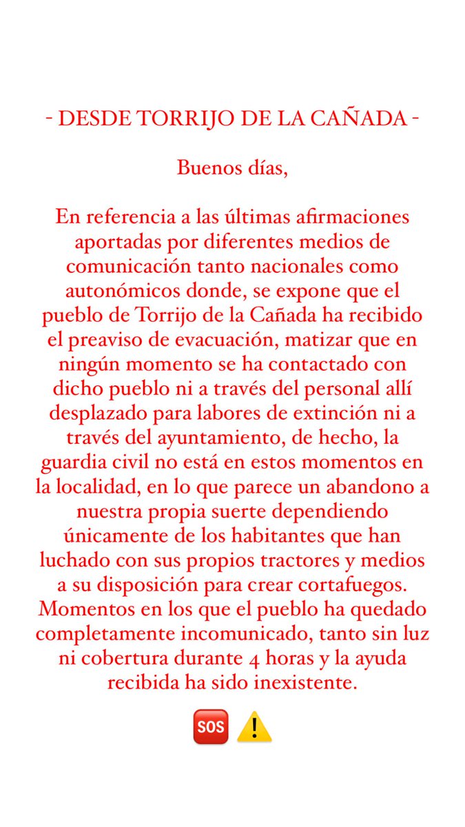 En estos momentos tan inciertos y duros,nos hacemos eco de un mensaje de los vecinos que están en Torrijo de la Cañada,y dar las gracias a todos los que están allí haciendo un gran esfuerzo y trabajo