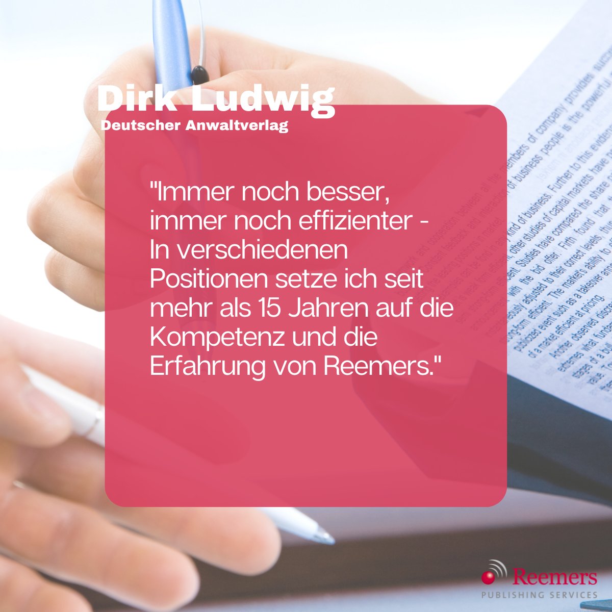 ReemersP's tweet image. Unser langjähriger Kunde Dirk Ludwig vom #DAV hat unseren Anspruch an uns selbst und unsere individuellen Lösungen verstanden - vielen Dank für das Vertrauen!
#Kundenstimme #Publishing #MS365