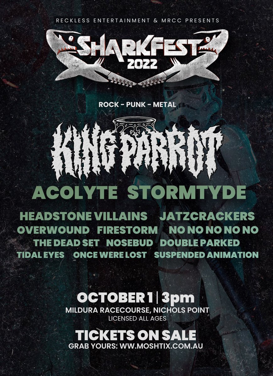 📣  𝗙𝗘𝗦𝗧𝗜𝗩𝗔𝗟 𝗔𝗡𝗡𝗢𝗨𝗡𝗖𝗘𝗠𝗘𝗡𝗧  📣

We are super excited to be joining such an amazing lineup of artists at this years Sharkfest Music Festival in Mildura! Get your tents &amp; vans ready. This is going to be WILD! 

𝙏𝙞𝙘𝙠𝙚𝙩𝙨 𝙃𝙀𝙍𝙀  👉 bit.ly/3RRkx9k