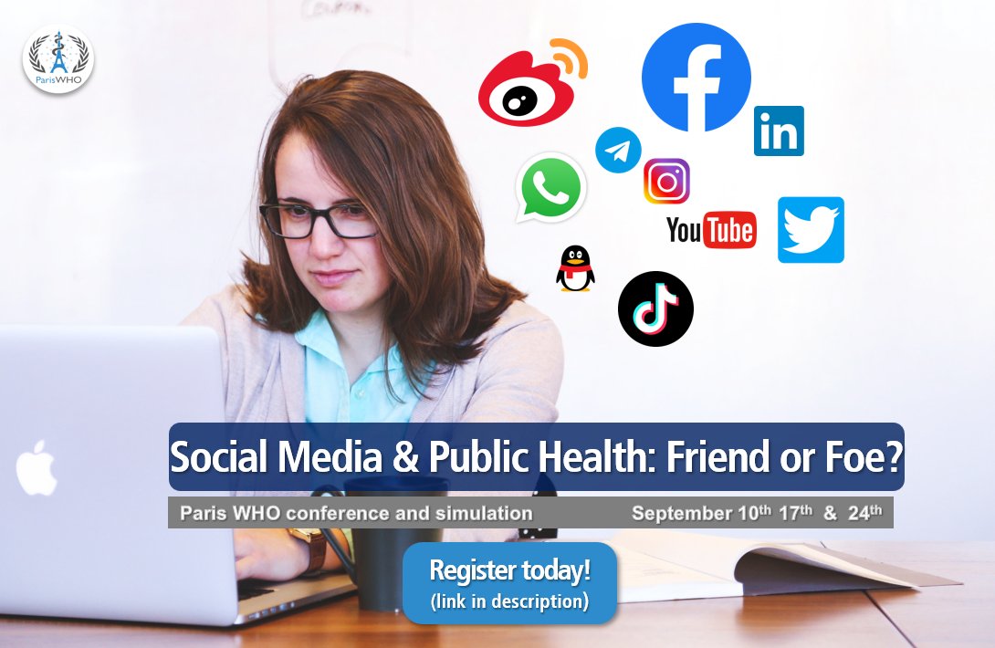 ParisWHO2022's tweet photo. ❓ Do you think #socialmedia has an impact on #publichealth? 🌎 
 Share your insights at our annual conference and simulation! 📆👇

Register here  ➡️https://t.co/dYwaP6e6Ci https://t.co/Q44pup9t9b
