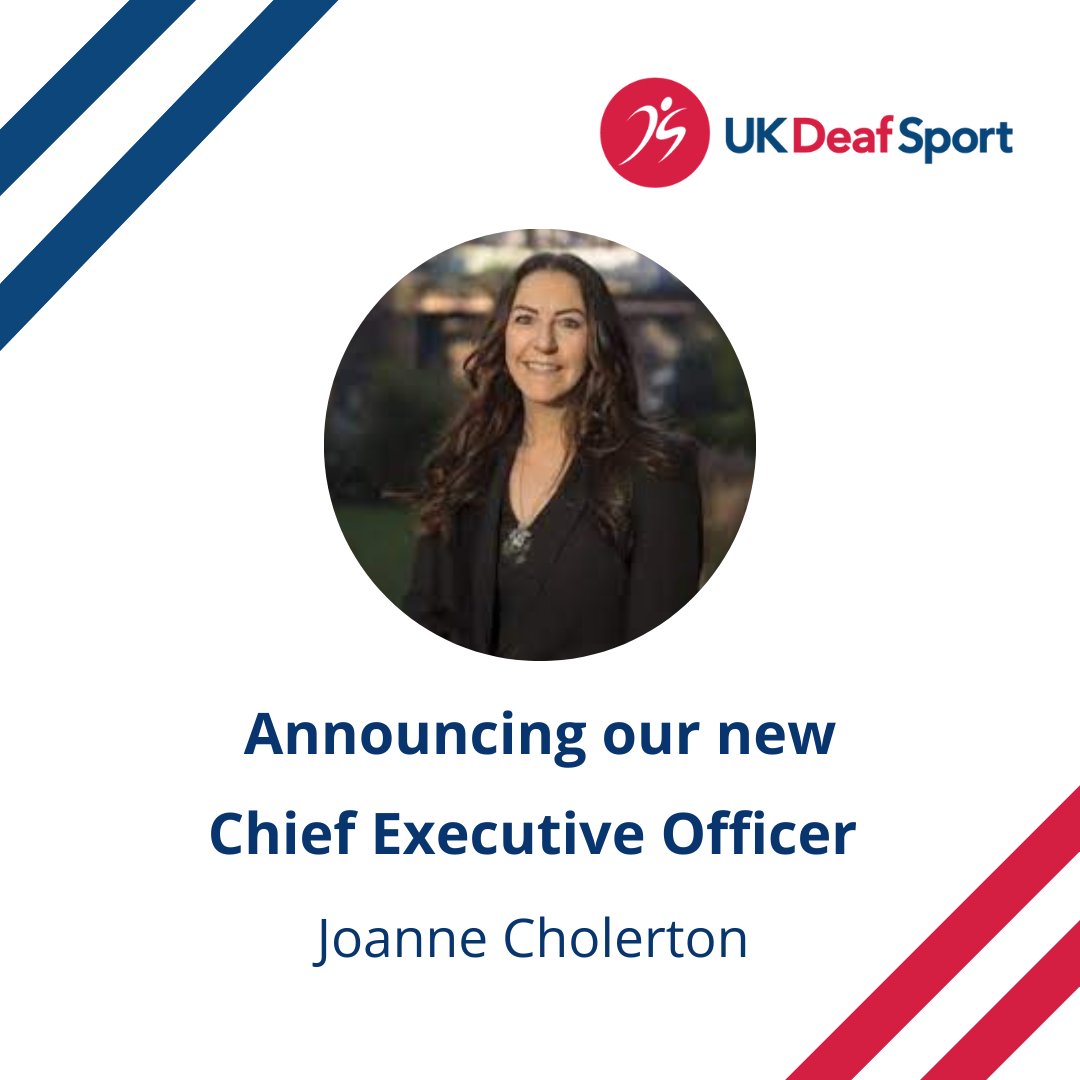 deafsport's tweet photo. UK Deaf Sport (UKDS) is pleased to announce the appointment of Joanne Cholerton as CEO of UKDS and DeaflympicsGB. 

News item - https://t.co/i7Cb3RBwpo https://t.co/e2rUPusmLN