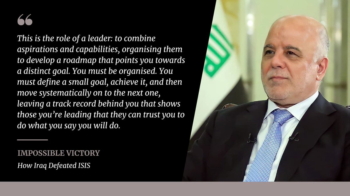 VictoryIraq's tweet photo. Prime Minister @HaiderAlAbadi's book #ImpossibleVictory offers a number of valuable leadership lessons through his reflections on his term as Commander-in-Chief of a country at war.

Order your copy now: https://t.co/DVUsuBPJZc @BitebackPub #Iraq https://t.co/JTteGRGhdm