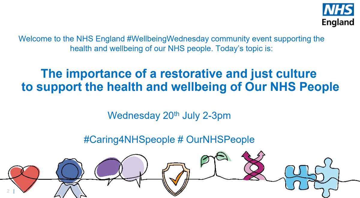 Are you joining us today? 

To register for the event, please use this link events.england.nhs.uk/events/julys-w… 

Our work restorativejustculture.org

@people_nhs #Caring4NHSpeople @JohnDrew_1970 @TomSimons_NHS @BriceEm @Melbaldwin69 @AntonEmmanuel2