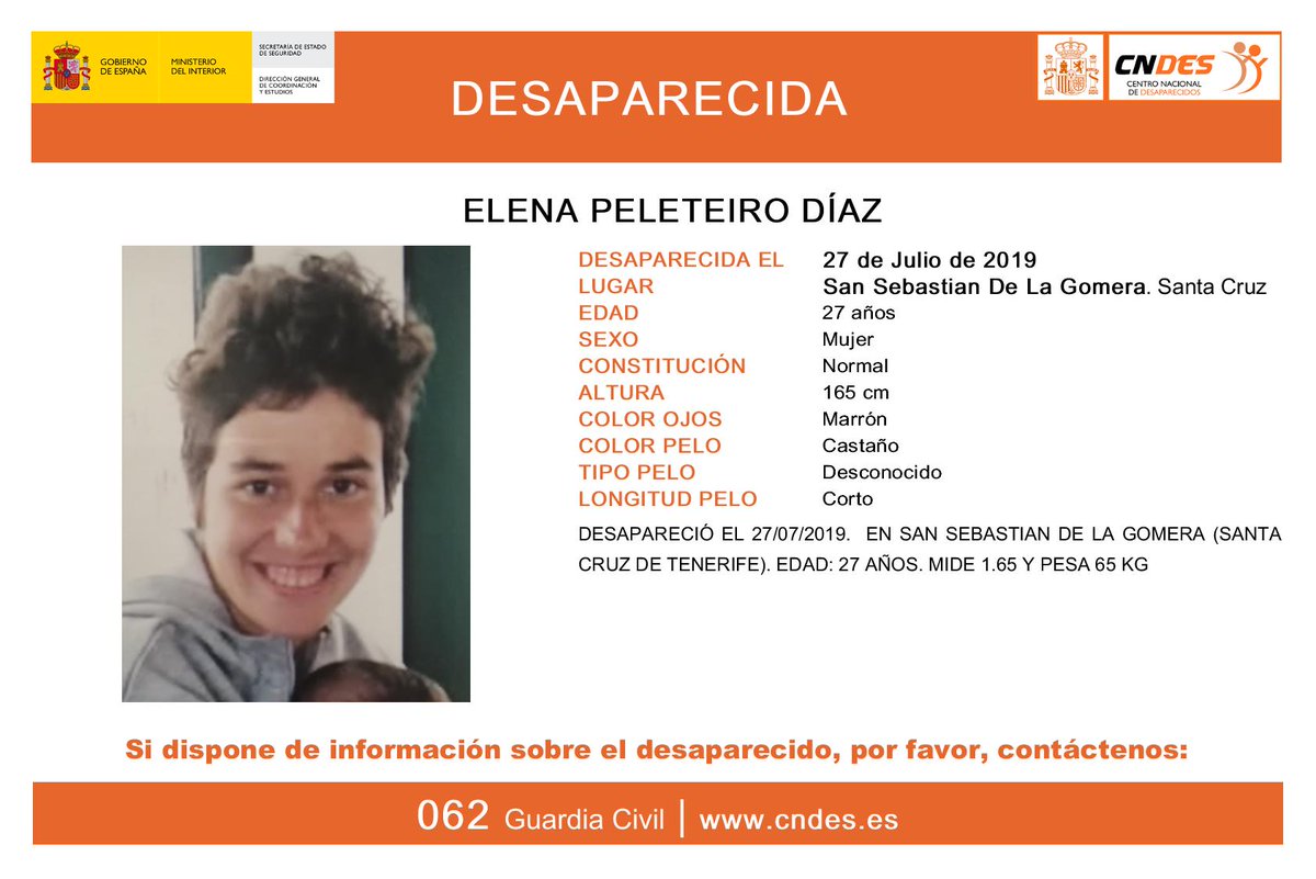 QSDglobal's tweet photo. SIN RASTRO DE ELENA PELETEIRO DÍAZ
A Elena, 27 años, pelo castaño, se le pierde la pista el 27 de julio de 2019 en San Sebastián de la Gomera #SantaCruz
#TodosYTodoPorEncontrarla https://t.co/dLl1XuaAcQ