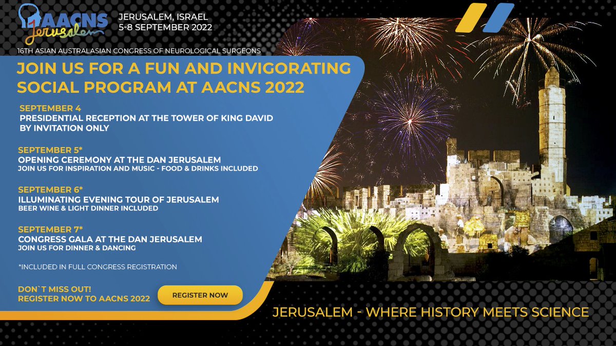 Aacns2's tweet photo. With a world-class Scientific Program must come a world-class Social Program! We know a visit to Jerusalem cannot be complete without experiencing the History of this ancient city in person or without proper Israeli hospitality!

REGISTER NOW:
https://t.co/dyurYIuCqe https://t.co/AJHAWUmoux
