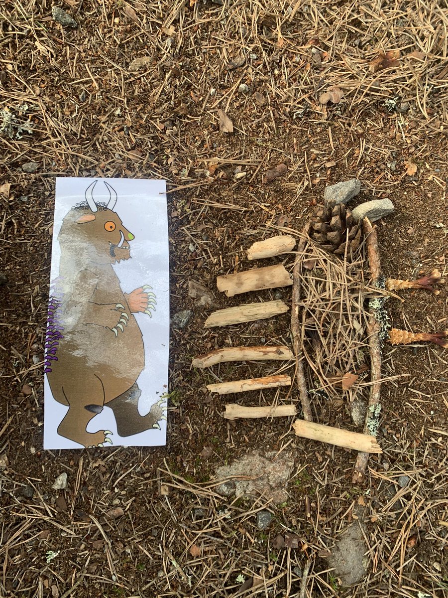 MissMCampbell's tweet photo. One of my favourite outdoor transition sessions in the woods! We read a classic, ‘The Gruffalo’ and worked in pairs to make the characters. We also tried some hot seating to understand the characters and their feelings 🙌🏻 #outdoorlearning https://t.co/rorh6HeoHT