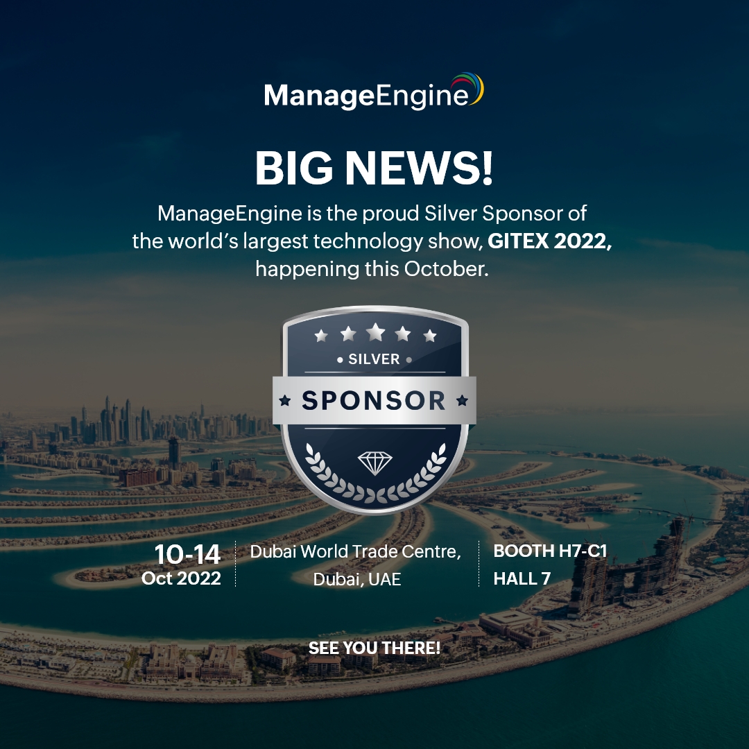 manageengine's tweet image. Big news!
ManageEngine is the proud Silver Sponsor of the world&apos;s largest technology show, GITEX 2022, set for October. We&apos;ll be at booth H7-C1, Hall 7 to help you navigate the evolving IT landscape alongside our key stakeholders at @GITEX_GLOBAL  2022. Join us! 
@Zoho