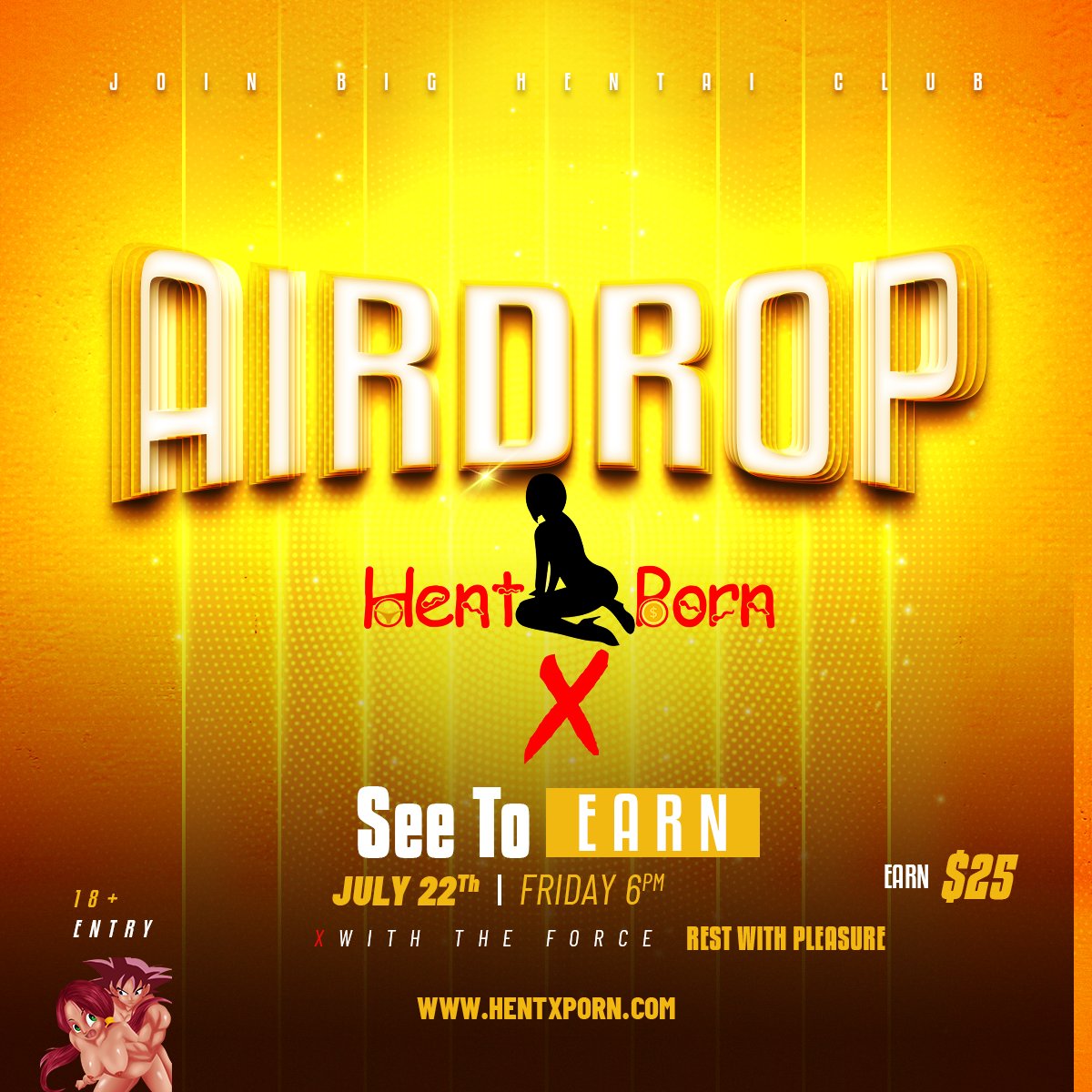 HentxPorn's tweet photo. 🎁$25 #Airdrop for #HXP users!🎁

⚙️ To enter
1⃣  👅🍑 Follow @HentxPorn
2️⃣  🍆💦 Join https://t.co/P3rXuWPxEn
3️⃣  🍌🔥  Join https://t.co/uGFUuEPowq
4️⃣  👄🍡 RT, Like the post &amp; Tag 3 friends

🤩All valid users are eligible!

📍Participate at: https://t.co/vcDDGmgDiZ https://t.co/4HCekOU1XZ