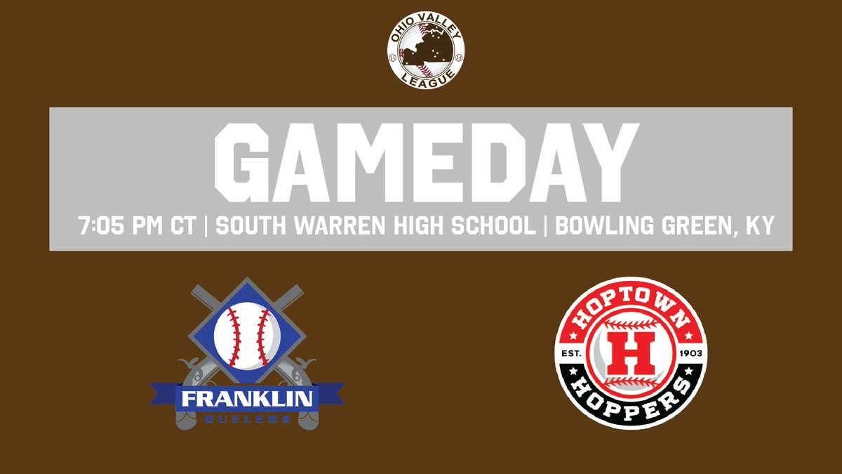 OVLBaseball's tweet photo. OVL GAMEDAY
@HoptownHoppers 🆚 @DuelersBaseball
⏰ 7:05 PM CDT
📍South Warren High School Field, Bowling Green, KY
📝 https://t.co/hEAdCu2n4M
📻 None
📺 https://t.co/T2UcYgVrGH
#OVLBaseball https://t.co/FRfOmuEHfY