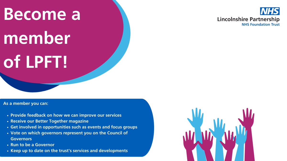 Did you know that to vote on which governors represent you or to run to be a governor yourself you need to be a member of the trust?

Visit lpft.nhs.uk/membership to become a member today. Sign up for free by 5pm on Monday 25 July to ensure you can vote in this year's elections.