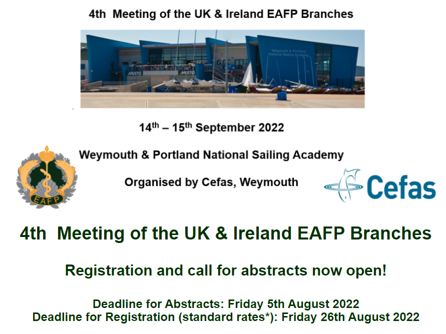 Abstract submission for the UK and Ireland branch EAFP meeting is now open! An excellent opportunity for #ECRs to present their research in a dedicated session, and chat to experts in #fish and #shellfish pathology. eafp.org/registration-c…