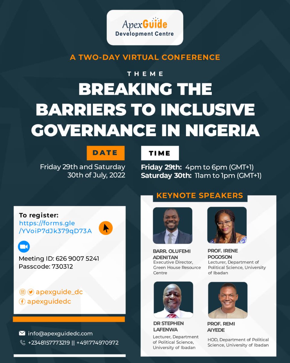 apexguide_dc's tweet photo. Registration for the conference is still ongoing. Follow the link below to register.
https://t.co/77SW8cwGaP
Twitter NG #ASUUStrikeUpdate NYSC Oyo State IPPIS Lekki #ASUUStrike #Governance #ApexGuide https://t.co/hHLiPJbhsN