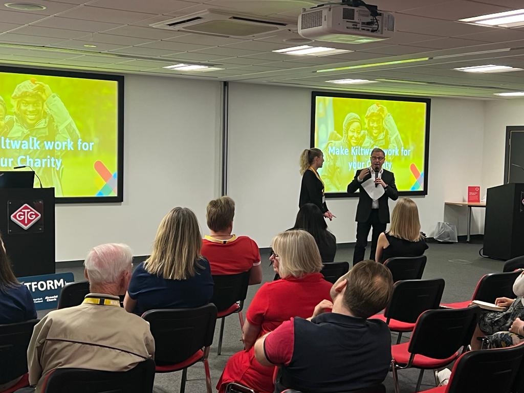 thekiltwalk's tweet photo. CEO @PaulCooneyKW welcomes @MccormickMaisie to the stage to share what Kiltwalk fundraising means for @Beatson_Charity ๐
Now, over to our Charity Relationship manager Jo Taylor on how Charities can make the must of the fundraising boost from @THunterF ๐๏ธ
#PlatformEdinburgh https://t.co/4reRreGSlV