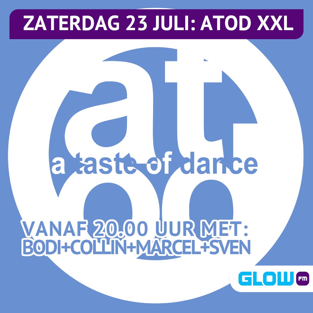 A.s. zaterdag 23 juli is er een extra lange <a href="/atasteofdance/">A Taste Of Dance</a>. Want vanaf 20.00 uur gaan we weer live gas geven met ATOD XXL.

<a href="/Bodeuh/">bodi</a>, <a href="/CollinBeijk/">Collin Beijk</a>, <a href="/vdsteenmarcel/">Marcel van der Steen</a> &amp; <a href="/sven_engelen/">Sven E</a> zetten de boel op z’n kop met dikke beats. Tot hoe laat? Geen idee… 😉