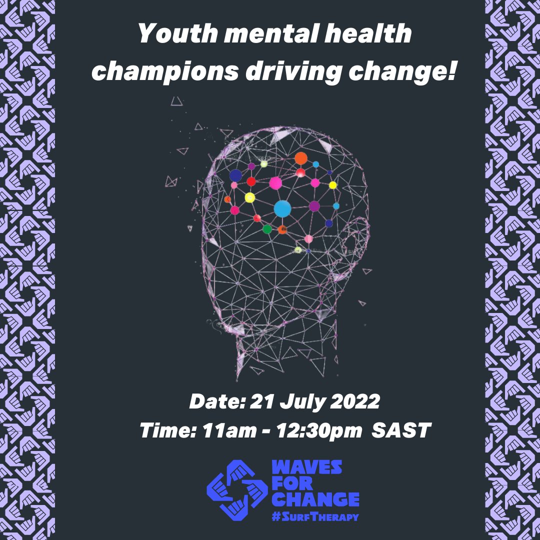 Register here shorturl.at/jnBHQ to join our first ever Youth Webinar we will hear how young people are championing mental health and advancing #SDGAgenda in their local communities. Tomorrow 21 July 2022 Time: 11:00am - 12:30pm SAST #MetalHealth #SDG2030 #SurfTherapy