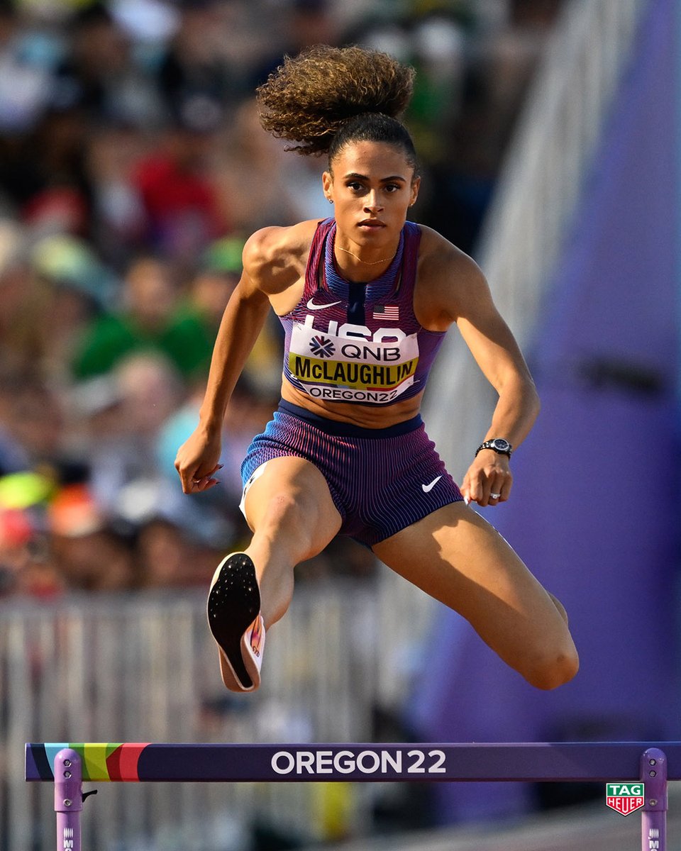 TAGHeuer's tweet photo. .@GoSydGo comes in first place in her heat, finishing 400M hurdles in 53.95 seconds! https://t.co/iFSaOLnMzp