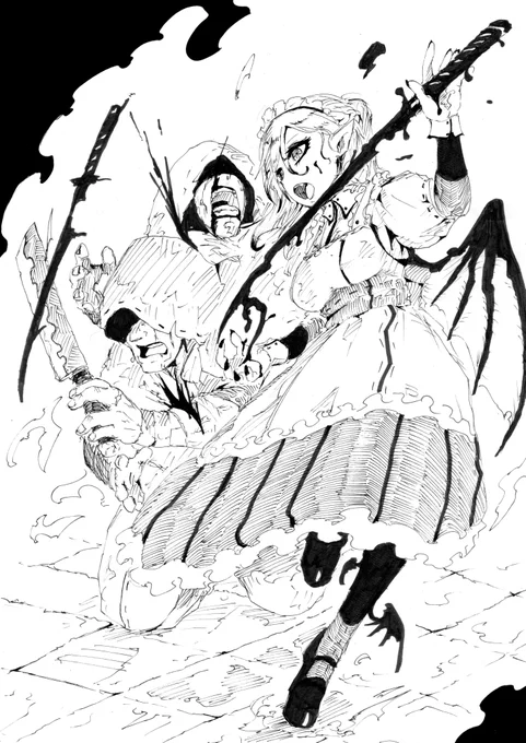 お題箱でいただきました
血液で出来た刀を使って不審者を撃退する吸血鬼のメイドお姉さんです 