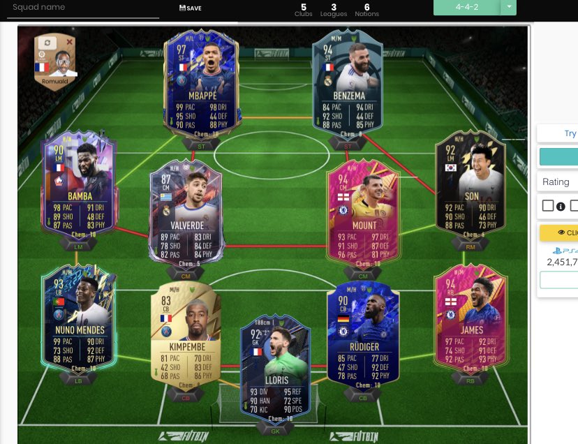 k9k2_'s tweet photo. @Dat_joshy @FutSheriff Valverde is 20K and Bamba is 40K. James and Mount are free you can get them by doing some objectives. Not a bad squad at all for a beginner https://t.co/Jrl8WoSME6
