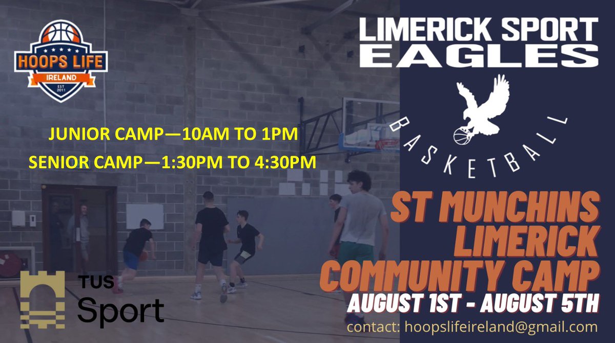 A brilliant basketball camp will run from the 1st to 5th Aug in St.Munchins school. <a href="/hoopslifeusa/">HOOPS LIfe Ireland</a> have a great line up of young coaches to make this camp fun while learning lots of great skills. <a href="/TUSMidwestSport/">TUS Midwest Sport</a> <a href="/BballIrl/">Basketball Ireland</a> <a href="/NorthMunsterBB/">North Munster Basketball</a> <a href="/LmkSportEagles/">Limerick Sport Eagles 🦅</a> forms.gle/1Ybc41Rcy926Cw…