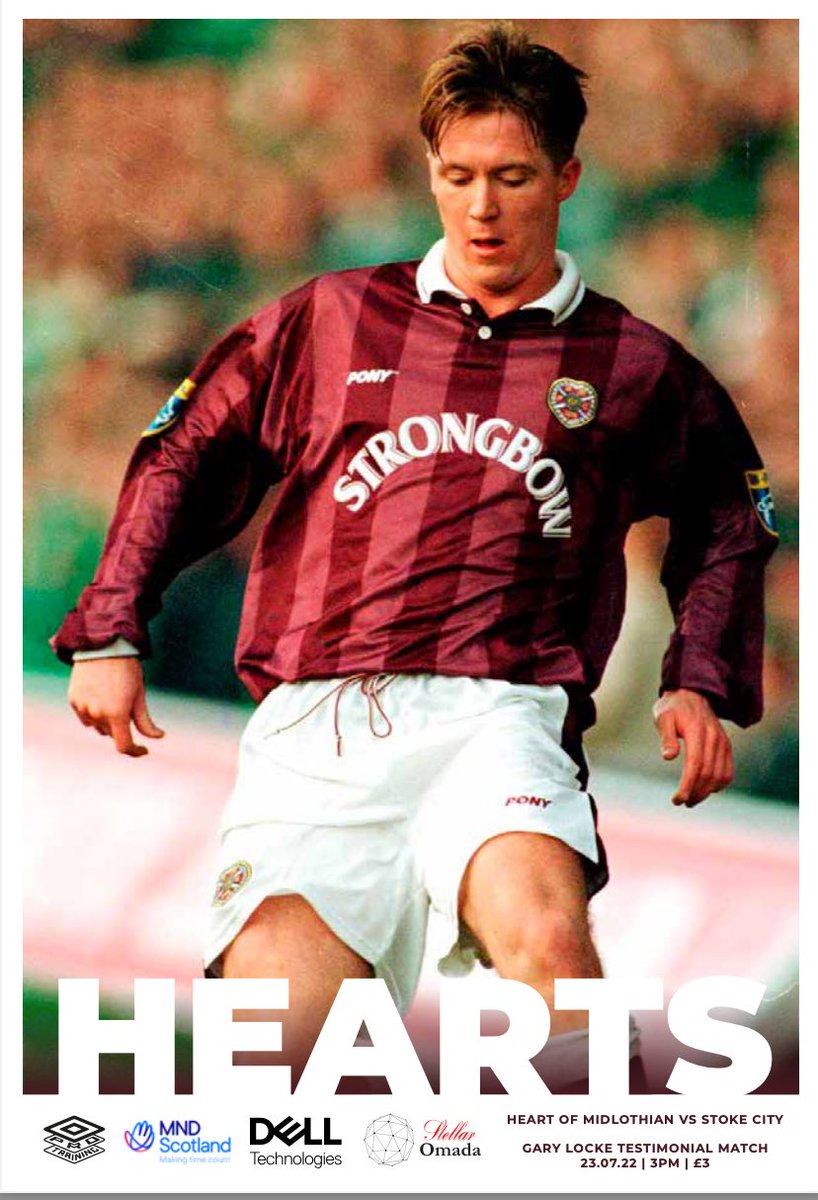 🤩 Saturday’s Match Programme cover

✔️ Big interview with Gary
✔️ Jim Jefferies
✔️ Gary’s Ultimate Hearts side 
✔️ The shirts he wore
✔️ Tributes from Davie Weir, Gowser, Paul Ritchie ++

£3 from the Clubstore or around the ground on Saturday