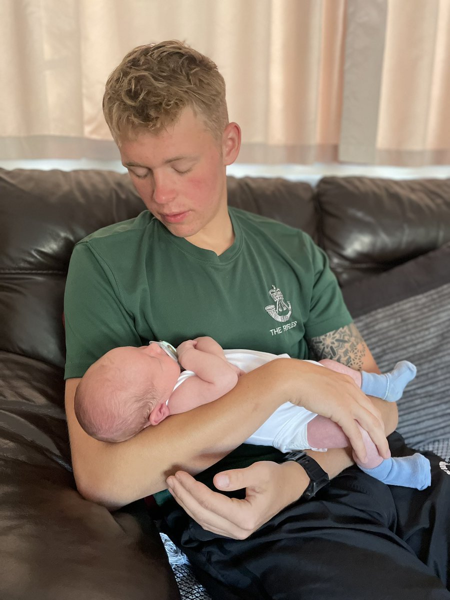 Brotherly love is very special 💚💙. My sons are super precious. Tobes is a great role model for baby George #proudmum #armymum #newborn @The_RE_LE