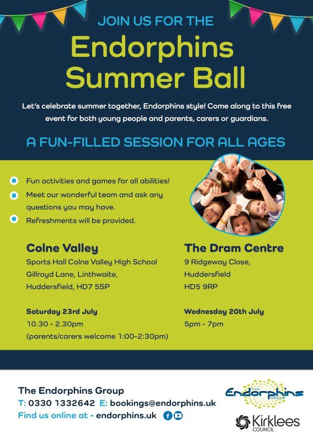 Endorphins SEND Summer ball event TODAY  at 5pm-7pm - Dram Center Huddersfield.🙂
Our summer ball event is taking place today. 
If you like to book your place, fill in the form below: endorphins.uk/short-break-re…  . If you can email me on raks@endorphins.uk to confirm your space💃.