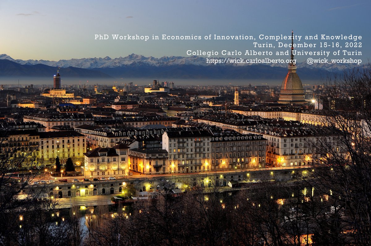 🔴 Call for papers #wick10 ! 

Join us in Turin <a href="/CollegioCA/">Collegio Carlo Alberto</a> for the PhD workshop on Economics of Innovation, Complexity and Knowledge, on Dec 15-16 2022!

The deadline for abstracts is October 3rd. Apply and share with your network! 

wick.carloalberto.org

#econtwitter