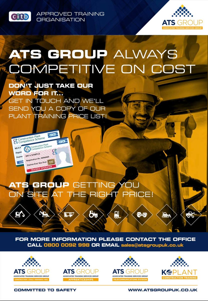 ATS Group getting you on site at the right price!!
Contact us now on 0800 0092 998 to find out more..
#construction #trainingprovider #atsgroup #bethebest #trainwithATS #redcard #bluecard #NVQ #NPORS #CPCS #CSCS #NOCN #CABWI #CITB #Smartawards #telecoms #competitiveonprice