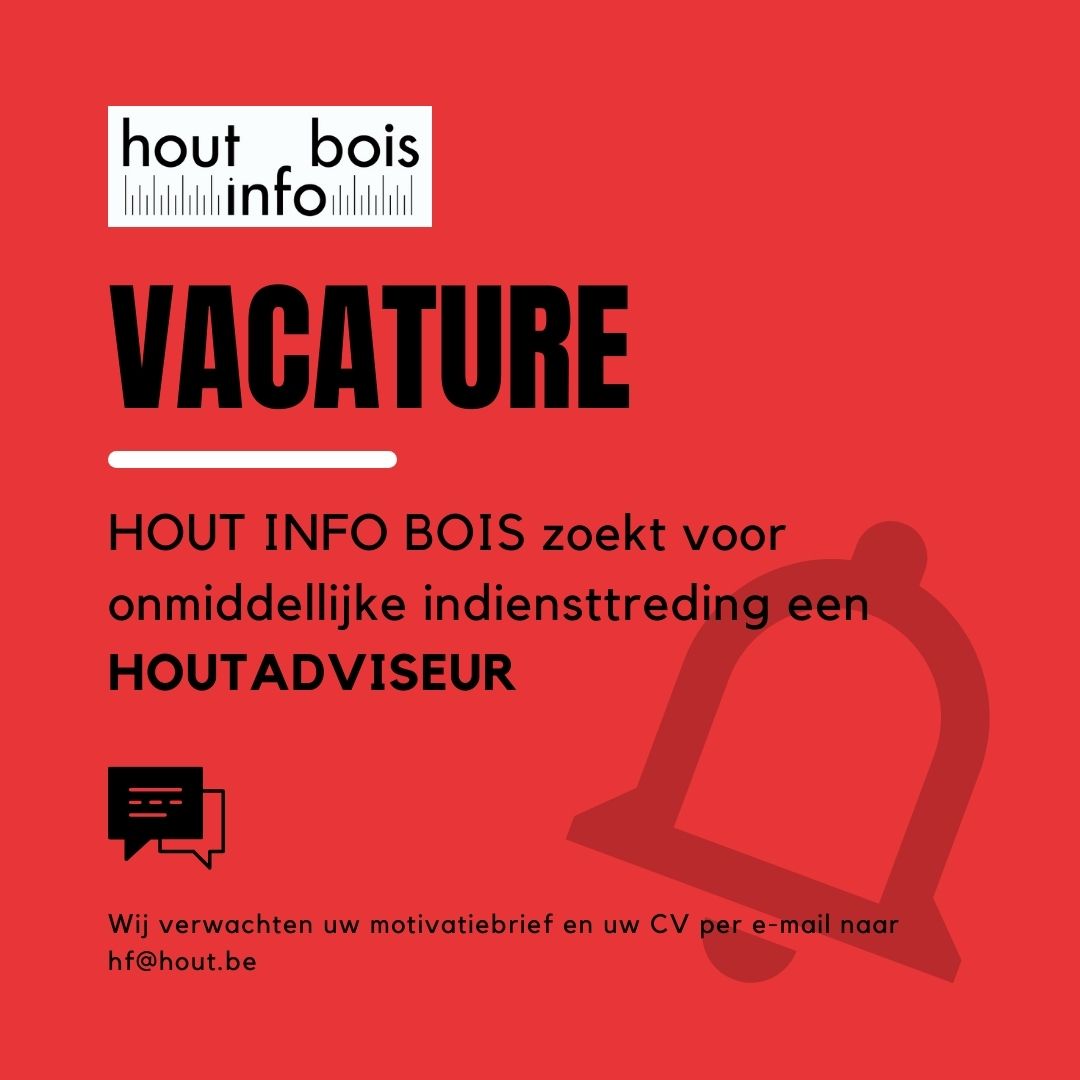Hout Info Bois, het nationale centrum voor technische inlichtingen over hout, heeft een vacature voor onmiddellijke indiensttreding van een houtadviseur (m-v-x) (contract van onbepaalde duur). houtinfobois.be/nl/hout-info-b…

#job #vacature #bioingenieur #architect #hout