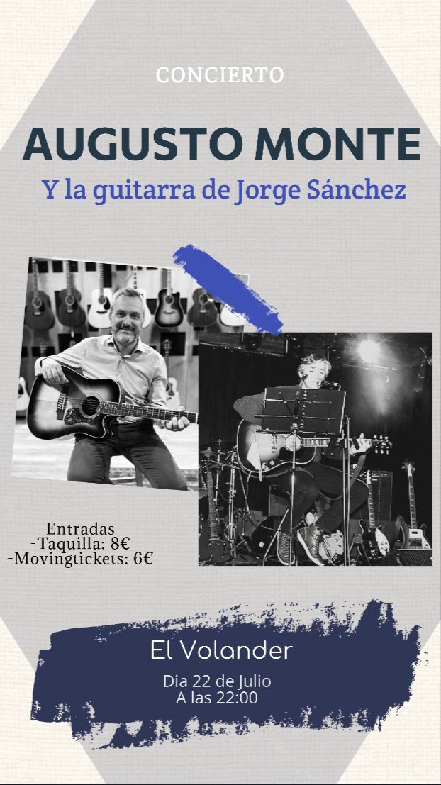movingtickets's tweet photo. Vuelve #AugustoMonte a #ElVolander acompañado a la guitarra por #JorgeSánchez 😀
Será el 22 de #julio y tienes las entradas aquí 🎫 https://t.co/XgHuBL7EMg 🎫
#Valencia #conciertosValencia https://t.co/XzjriVt0Mk