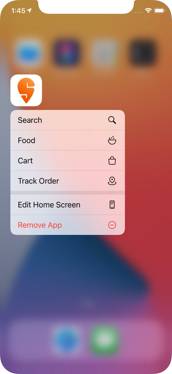 Our App doesn’t Jiggle Jiggle🕺🏻……. On a long press, It gives an array of features which makes ordering food easier than ever🍕

Here’s our recent integration of <a href="/Apple/">Apple</a>’s Quick Actions feature. What else would you like to see in this list ? 👀👀