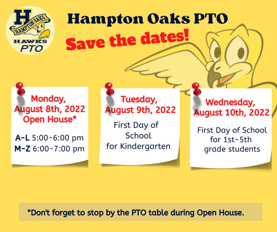 PtoHampton's tweet image. Open House is Monday, August 8 from 5:00-7:00 p.m. Don't forget to stop by the PTO table #StrongerTogether #Back2SCPS22 @HamptonOaksElem @SCPSchools
