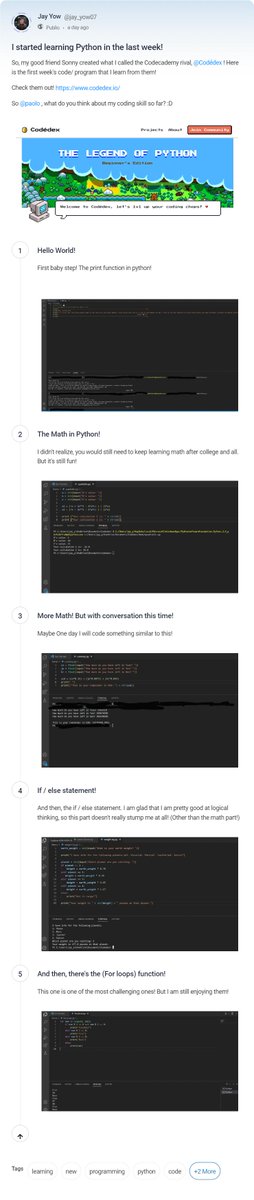 jay_yow07's tweet photo. My python learning journey with @codedex_io and @sonnynomnom ! Check it out here!
https://t.co/CWBLBTXohf
.
#coding #podcastandcode #python #codedex #programmer #icanonlycountto4 https://t.co/TJGnrHBwbf