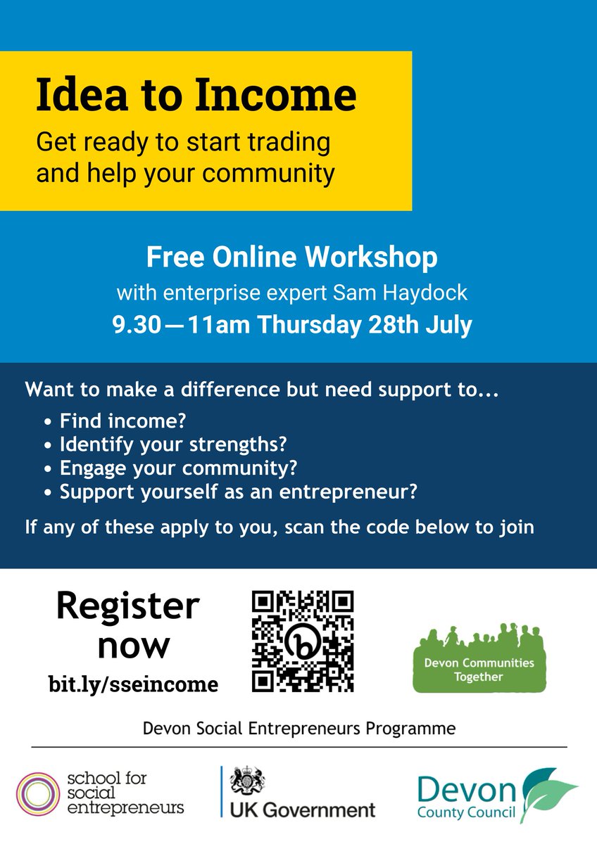 DevComsTogether's tweet image. Many jobs or careers can leave people disconnected or not engaged. What if you could see a problem in the community, or turn an idea into a meaningful work? Join our FREE online workshop for people in #Devon who are interested in starting an enterprise! buff.ly/3zirGIe