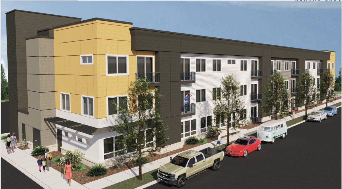 BuildUpDenver's tweet photo. Holly and E Atlantic Pl, #Denver 80222 - a 62-unit, 3-story senior living facility replaces a parking lot and a single-story office. 38 parking spaces (only 6 were required). This as the rest of the vacant lot nearby turns into townhomes with some green space #BuildupDenver https://t.co/XCDxlEDgKL