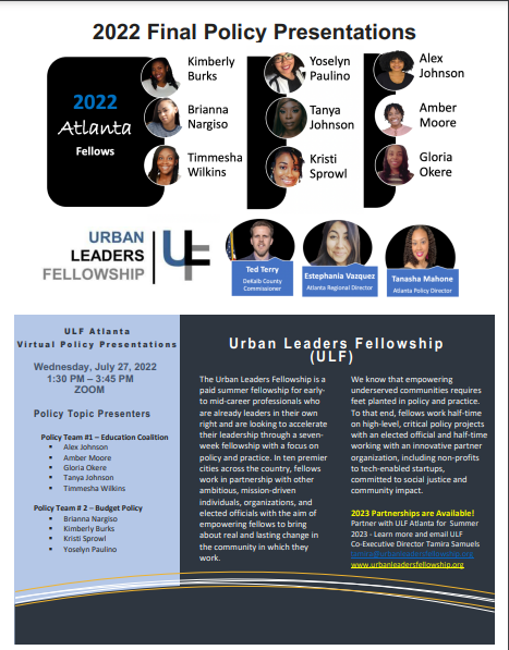 leaders_urban's tweet photo. @leaders_urban is excited to announce the final presentations of #TEAMATL. Please join our Atlanta cohort next week as our dynamic fellows led by Estephania Vazquez and Tanasha Mahone dive deep on their policy work alongside DeKalb County Commissioner Ted Terry. https://t.co/bYbQJ2eIPg