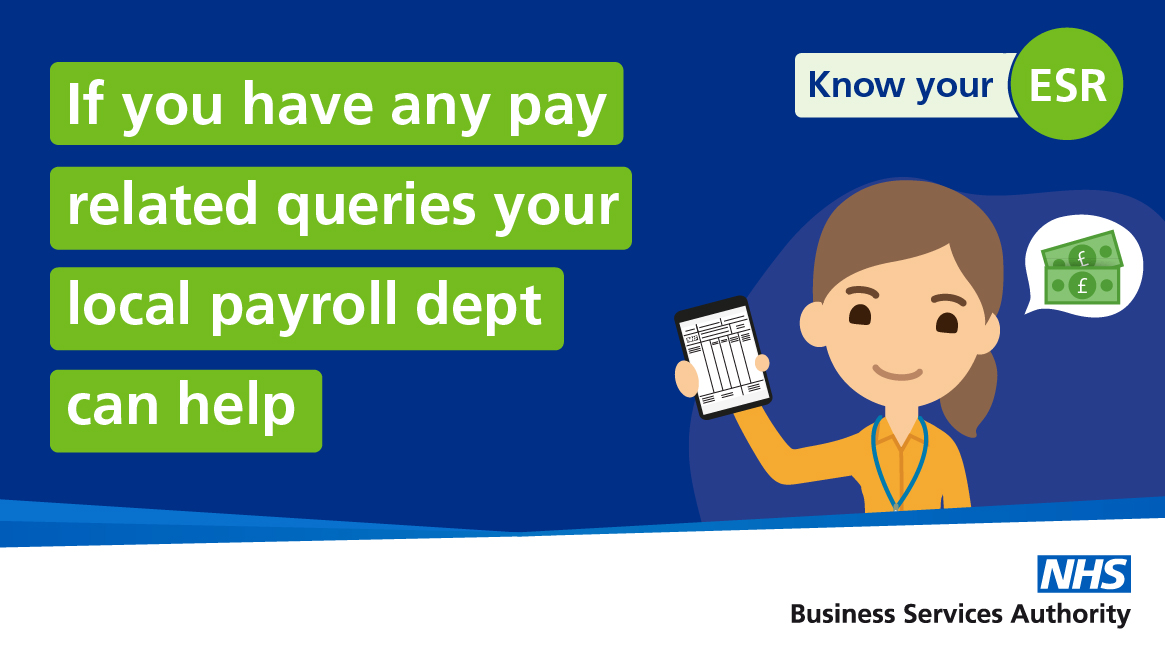 nhsesr's tweet photo. If you have any pay related queries your local payroll team can help. The national NHSBSA ESR team does not have access to your account or your pay information. Contact your local payroll team for support. #KnowyourESR https://t.co/biQCf3hWsq