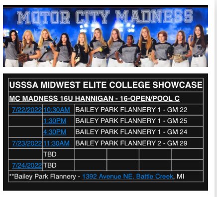 We set the bar high at Blue Chip Summer Slam last weekend now We head to Battle Creek in the USSSA 5G College Showcase!