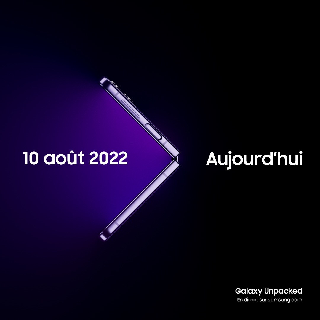 Préparez-vous à une nouvelle expérience Galaxy.
Découvrez nos dernières nouveautés lors du prochain #GalaxyUnpacked qui aura lieu le 10 août à 15h. 
Inscrivez-vous dès maintenant pour y assister en live : bit.ly/3B5zajk
#SamsungUnpacked