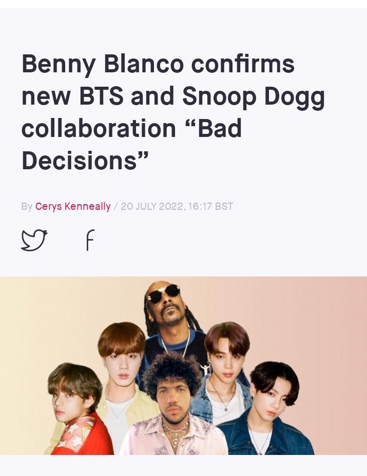 BTSquadInfo's tweet photo. [INFO]📰

¡Comunicado de prensa sobre el sencillo 'Bad Decisions' que estará incluido en el álbum de Benny Blanco!

"La canción contará con la Vocal line de BTS. Promete varias formas únicas y sin precedentes de celebrar el lanzamiento".

©heebts613 | @BTS_twt #BTSARMY https://t.co/II2OJjlvs4