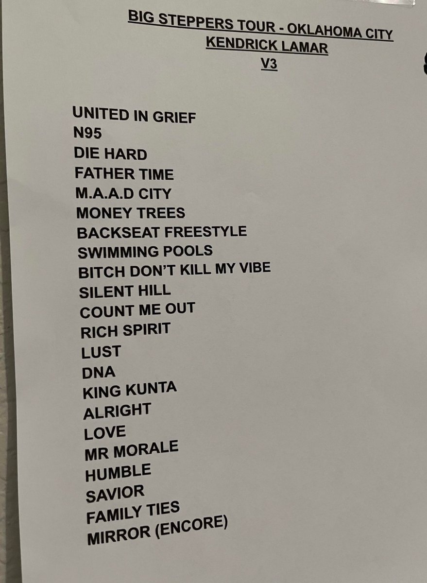 The setlist for Kendrick Lamar’s “The Big Steppers Tour” show in OKC