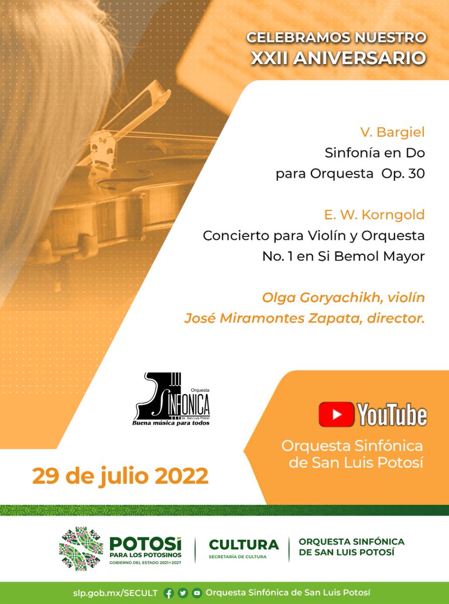 OSSLP's tweet photo. ¿Sabían que…
Los tres movimientos que integran el Concierto para Violín, de E.W. Korngold se inspiran en temas de películas producidas entre 1937 y 1939?
Disponible en el📲𝐂𝐚𝐧𝐚𝐥 𝐝𝐞 𝐘𝐨𝐮𝐓𝐮𝐛𝐞 𝐝𝐞 𝐥𝐚 𝐎𝐒𝐒𝐋𝐏 a partir del 29 de julio: 🔗 https://t.co/qt2zq2DTOr https://t.co/6ABbSxIQKJ