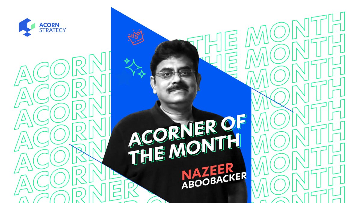 Acorn_Strategy's tweet image. Nazeer Aboobacker is the deserving &apos;Acorner of the Month&apos; awardee!
As #TrafficManager, he is the glue that ties the various #workstreams together, binding each Acorner&apos;s unique set of skills and capabilities. 

#MakeMightyMoves #Teammate #Marketing #legend