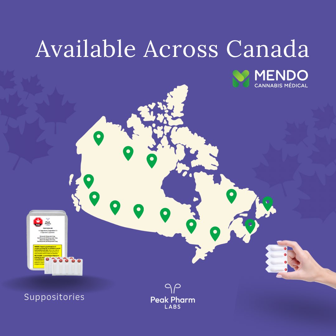 peakpharmlabs's tweet photo. 👋 Hey Canada - our suppositories are
now available all across Canada with
@MendoMedical 

#medicalcannabis #suppositories
#endometriosis #canada https://t.co/4EpADQqFAN