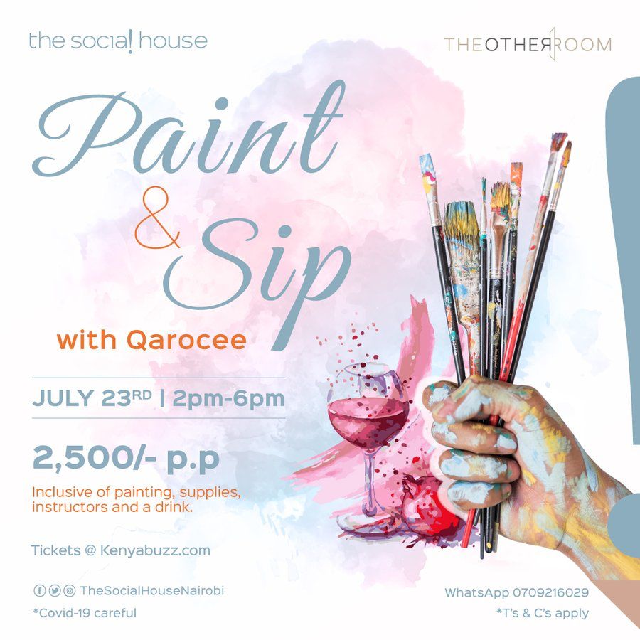 Eat, Drink &amp; Paint at "Sip and Paint" happening Sunday July 23rd, 2022 at The Social House Nairobi.

Tickets now available at KES 2,500pp -- inclusive of painting supplies, instructors and a drink.

Get yours now on <a href="/KenyaBuzz/">KenyaBuzz</a> kenyabuzz.com/events/event/s…