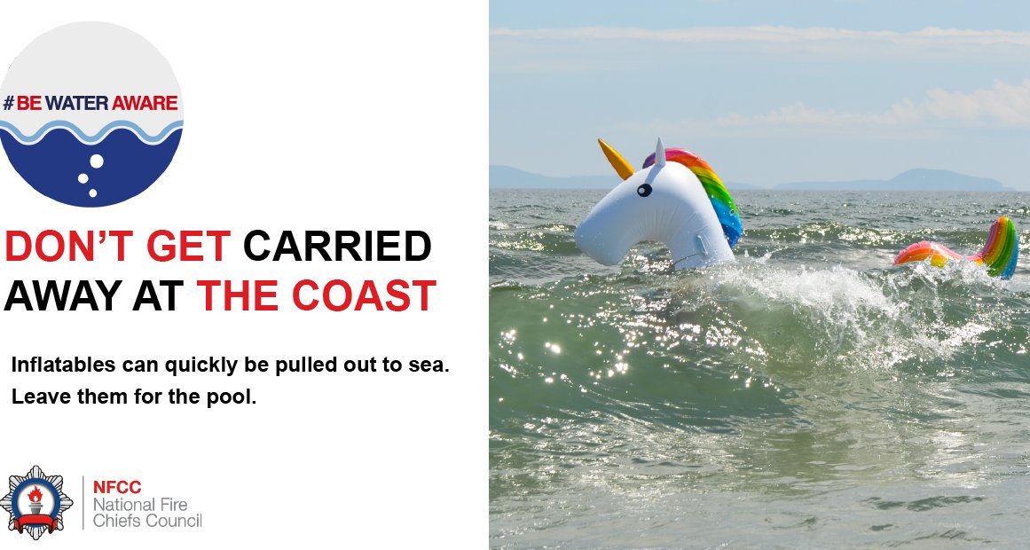 Inflatables can be fun but keep them for the pool. They can easily get swept out to sea by winds and currents, this risks the lives of those using inflatables and the responders that come to help #BeWaterAware #RespectTheWater