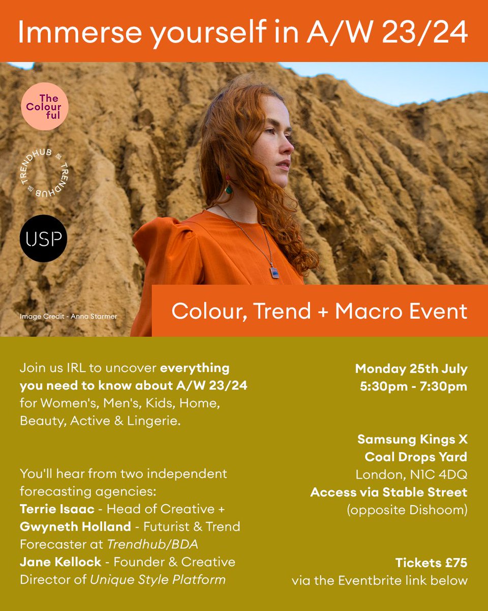 Join us for an immersive Colour, Trend + Macro event <a href="/SamsungUK/">Samsung UK</a> <a href="/CoalDropsYard/">Coal Drops Yard</a>. As we explore the A/W 23/24 season across Womens, Mens, Kids, Home, Beauty, Active &amp; Lingerie. 

Monday 25th July
5:30pm - 7:30pm

Purchase tickets here: eventbrite.com/e/colour-trend…
#Colour #Macro #Trend
