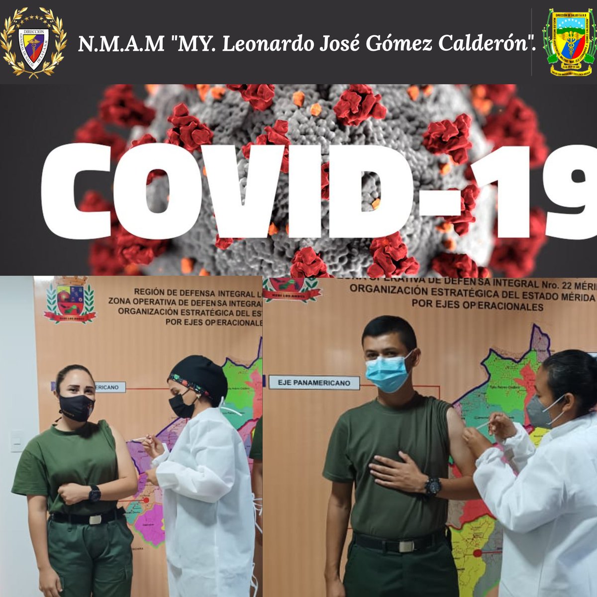 NMAMMYLEONARDO1's tweet photo. @NMAMMYLEONARDO1 inicia Jornada de Vacunación  dirigida al personal Militar de unidades acantonadas en el estado Mérida. #ElPacienteEsNuestraRazónDeSer 
#Vacunate https://t.co/wHWM77d3bA